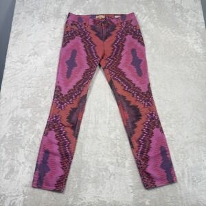 Sanctuary Denim The Charmer Womens Printed Jeans 27 Pink Purple 70s Groovy Retro